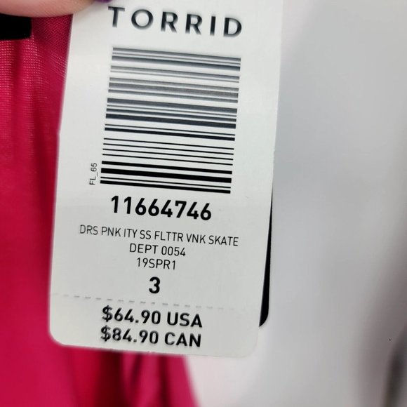 Torrid Pink V-neck Short Flutter Sleeves Skate Dress Women's Size 3X NEW - Picture 8 of 9